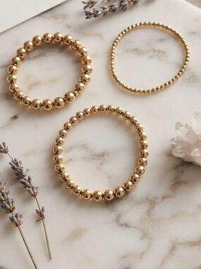 Plunder Gold Beaded Stretch Bracelet Trio Stainless